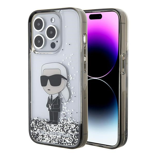 Capa para Apple iPhone 15 Pro, Karl Lagerfeld, Liquid Glitter Ikonik Karl, Transparente