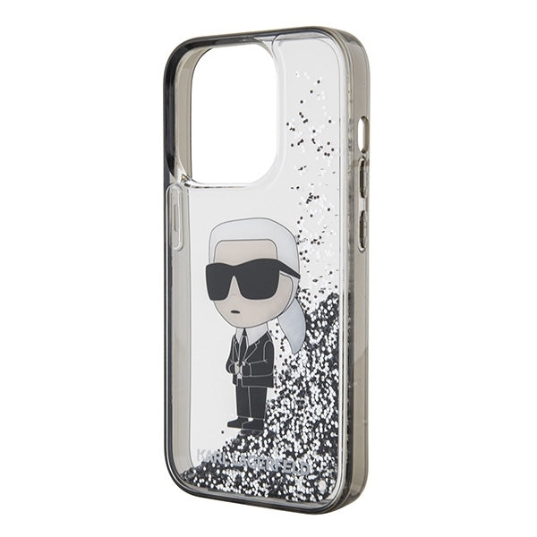 Capa para Apple iPhone 15 Pro, Karl Lagerfeld, Liquid Glitter Ikonik Karl, Transparente