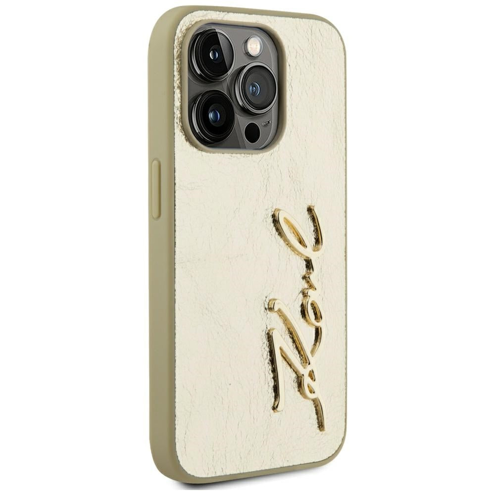 Capa para Apple iPhone 15 Pro, Karl Lagerfeld, Metal Signature, Dourada