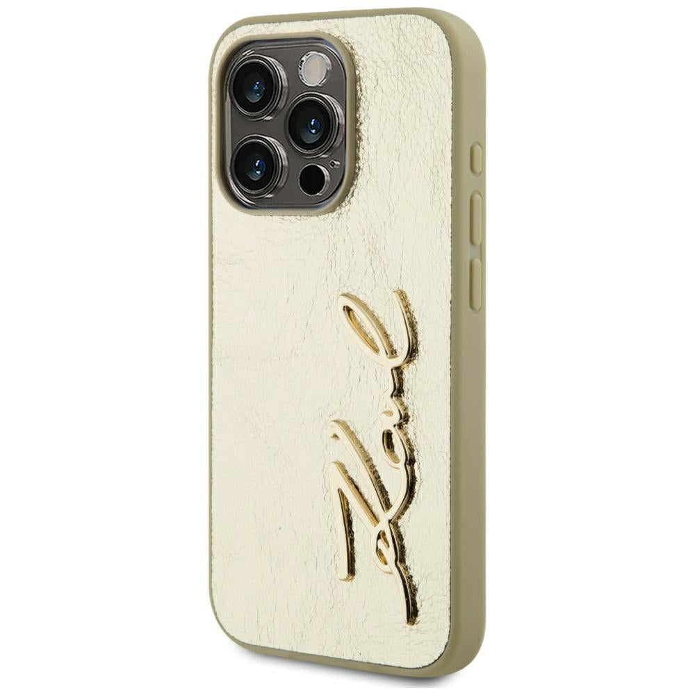 Capa para Apple iPhone 15 Pro, Karl Lagerfeld, Metal Signature, Dourada