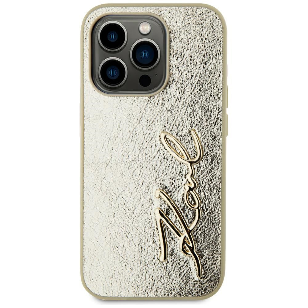 Capa para Apple iPhone 15 Pro, Karl Lagerfeld, Metal Signature, Dourada