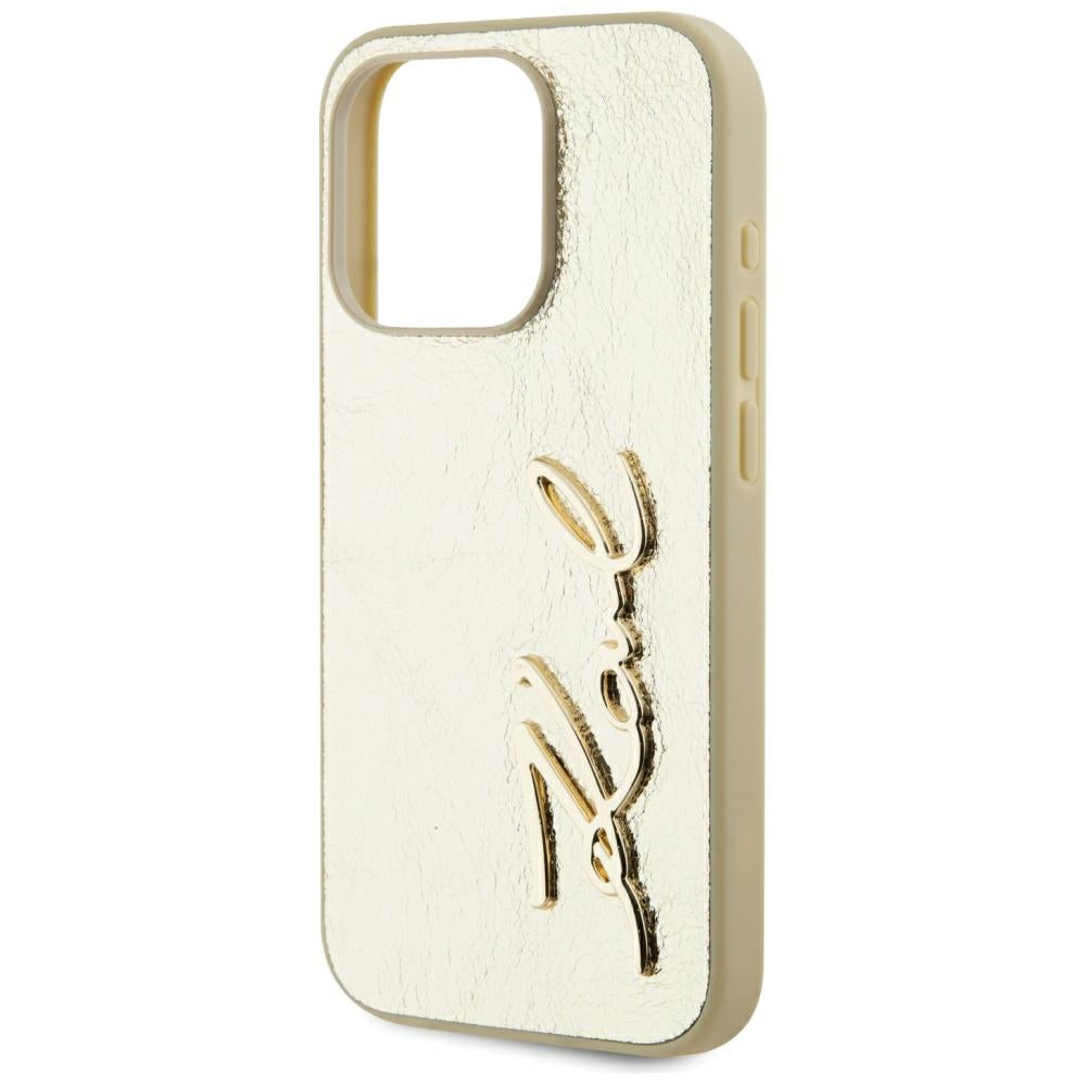 Capa para Apple iPhone 15 Pro, Karl Lagerfeld, Metal Signature, Dourada