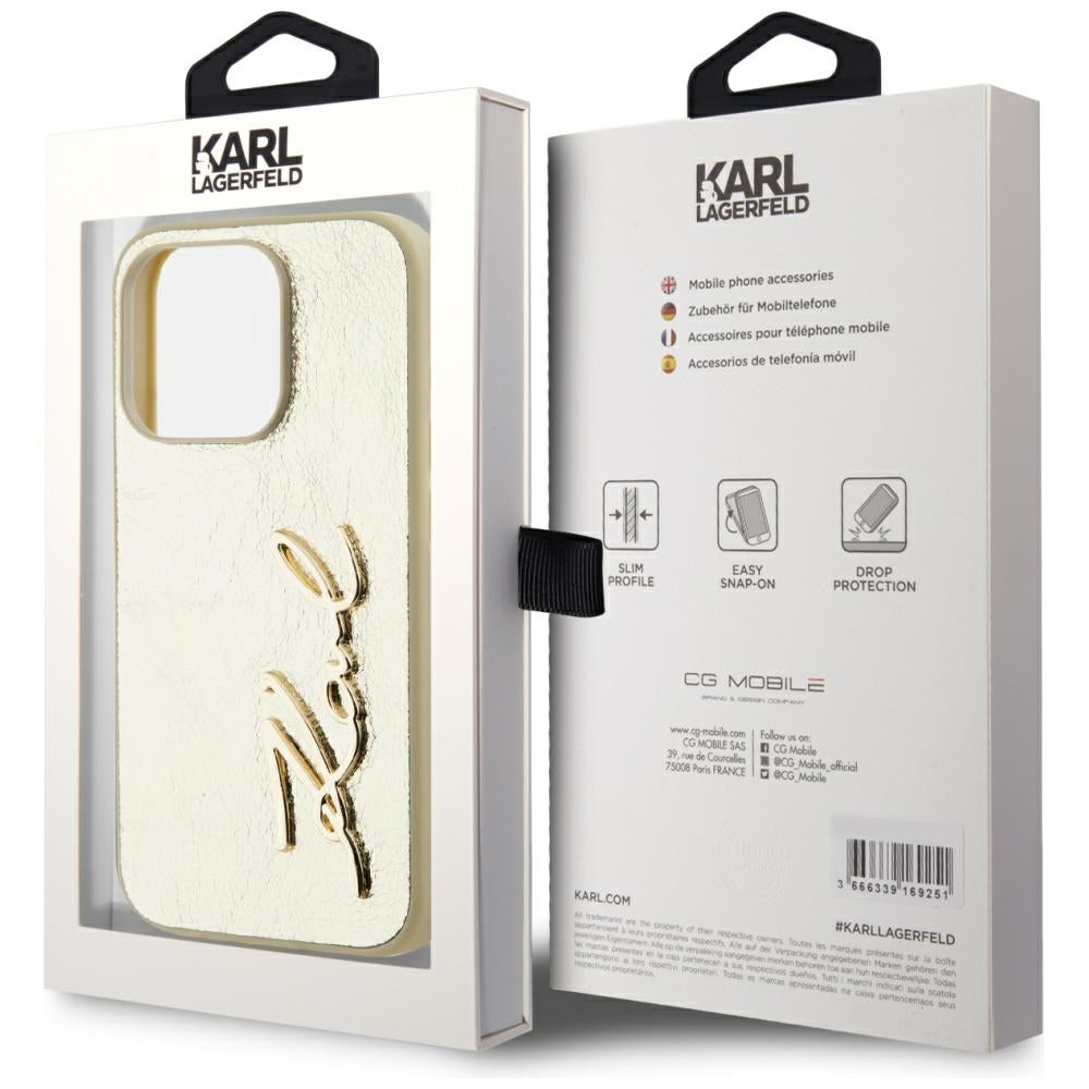 Capa para Apple iPhone 15 Pro, Karl Lagerfeld, Metal Signature, Dourada