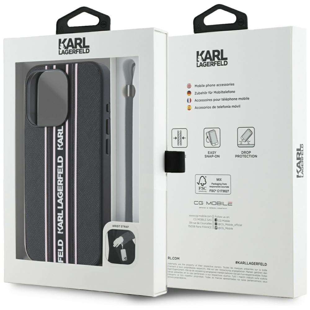 Capa para Apple iPhone 15 Pro, Karl Lagerfeld, Saffiano Athleisure Stripes com Alça, Rosa