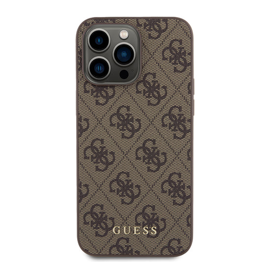 Capa para Apple iPhone 15 Pro Max, Guess, 4G Metal Gold Logo, Castanho