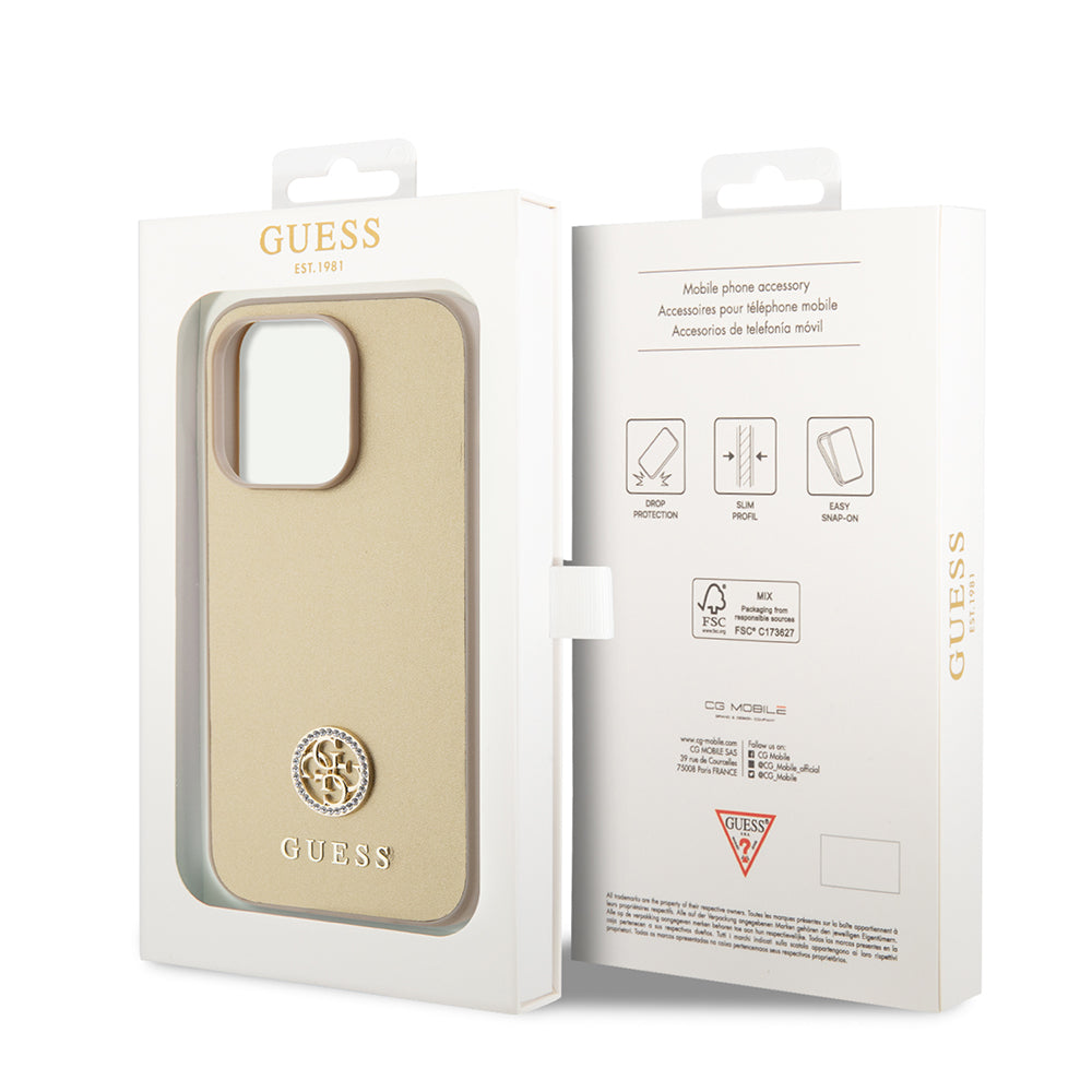Capa para Apple iPhone 15 Pro Max, Guess, 4G Strass Metal Logo, Dourada