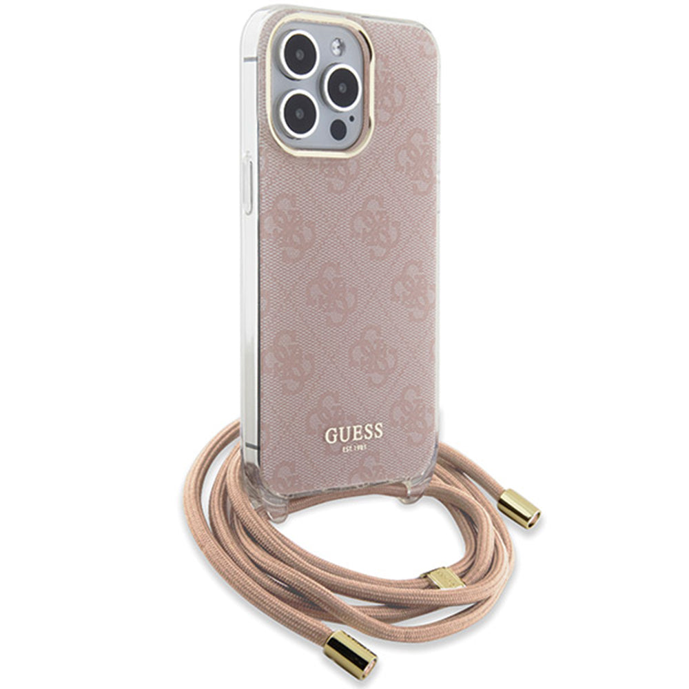 Capa para Apple iPhone 15 Pro Max, Guess, Crossbody Cord 4G Print, Rosa