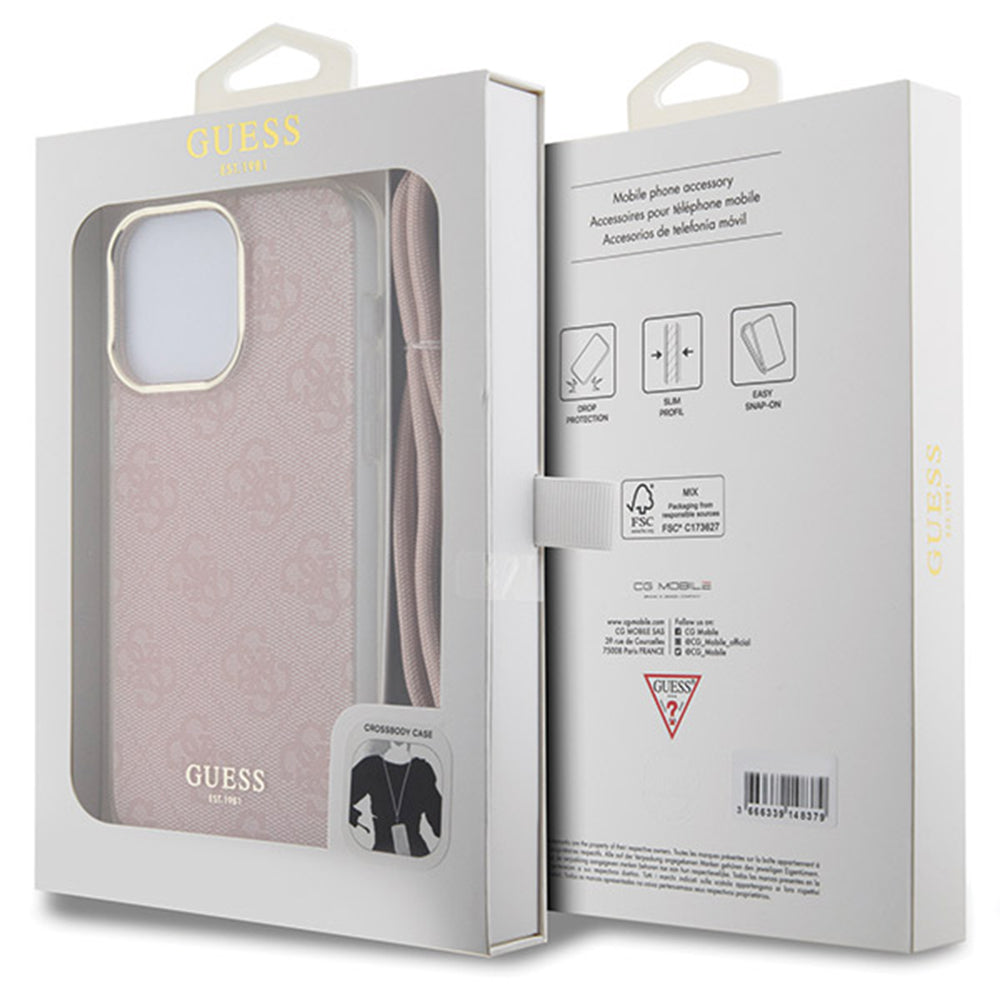 Capa para Apple iPhone 15 Pro Max, Guess, Crossbody Cord 4G Print, Rosa