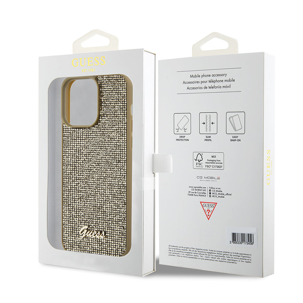 Capa para Apple iPhone 15 Pro Max, Guess, Disco Metal Script, Dourada
