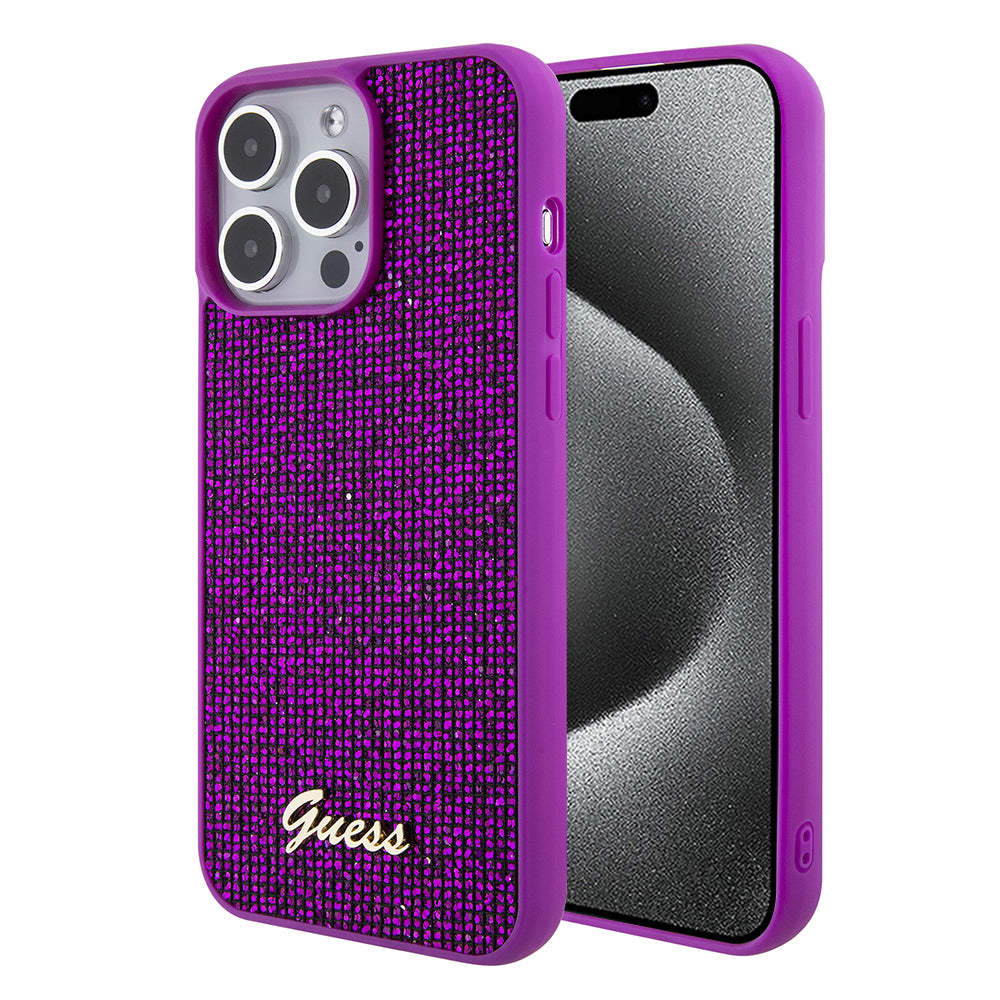 Capa para Apple iPhone 15 Pro Max, Guess, Disco Metal Script, Fúcsia