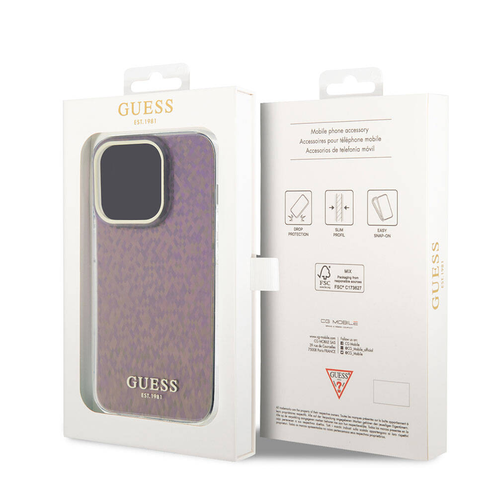 Capa para Apple iPhone 15 Pro Max, Guess, IML Faceted Mirror Disco Iridescent, Rosa