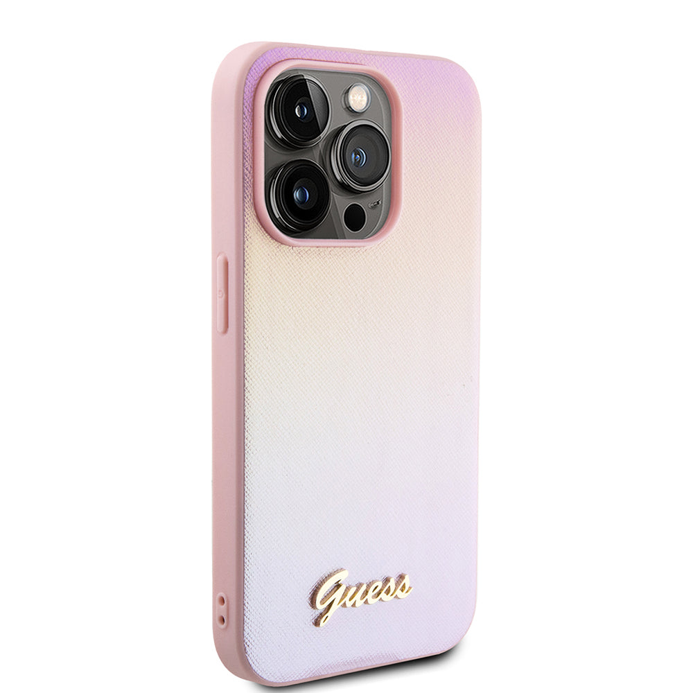 Capa para Apple iPhone 15 Pro Max, Guess, Iridescent Metal Script, Rosa