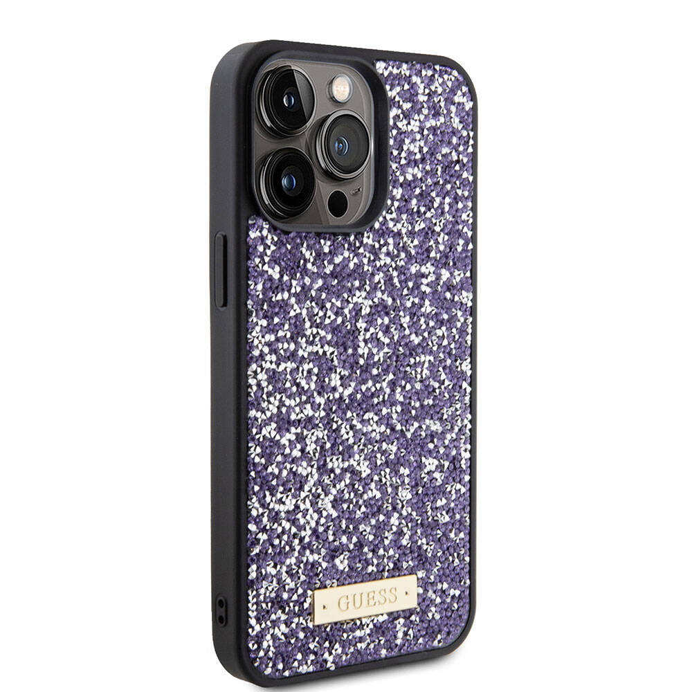Case for Apple iPhone 15 Pro, Guess, Rhinestone Metal Logo, Purple