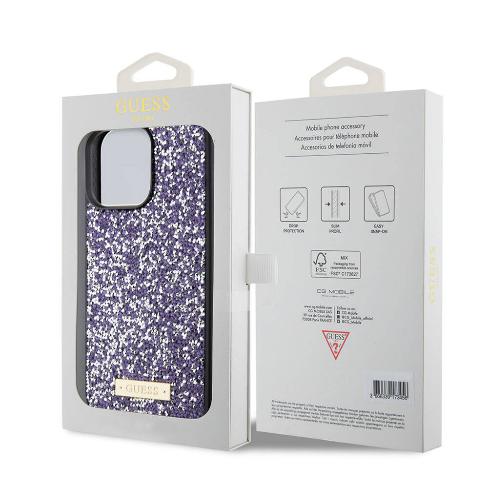 Case for Apple iPhone 15 Pro, Guess, Rhinestone Metal Logo, Purple