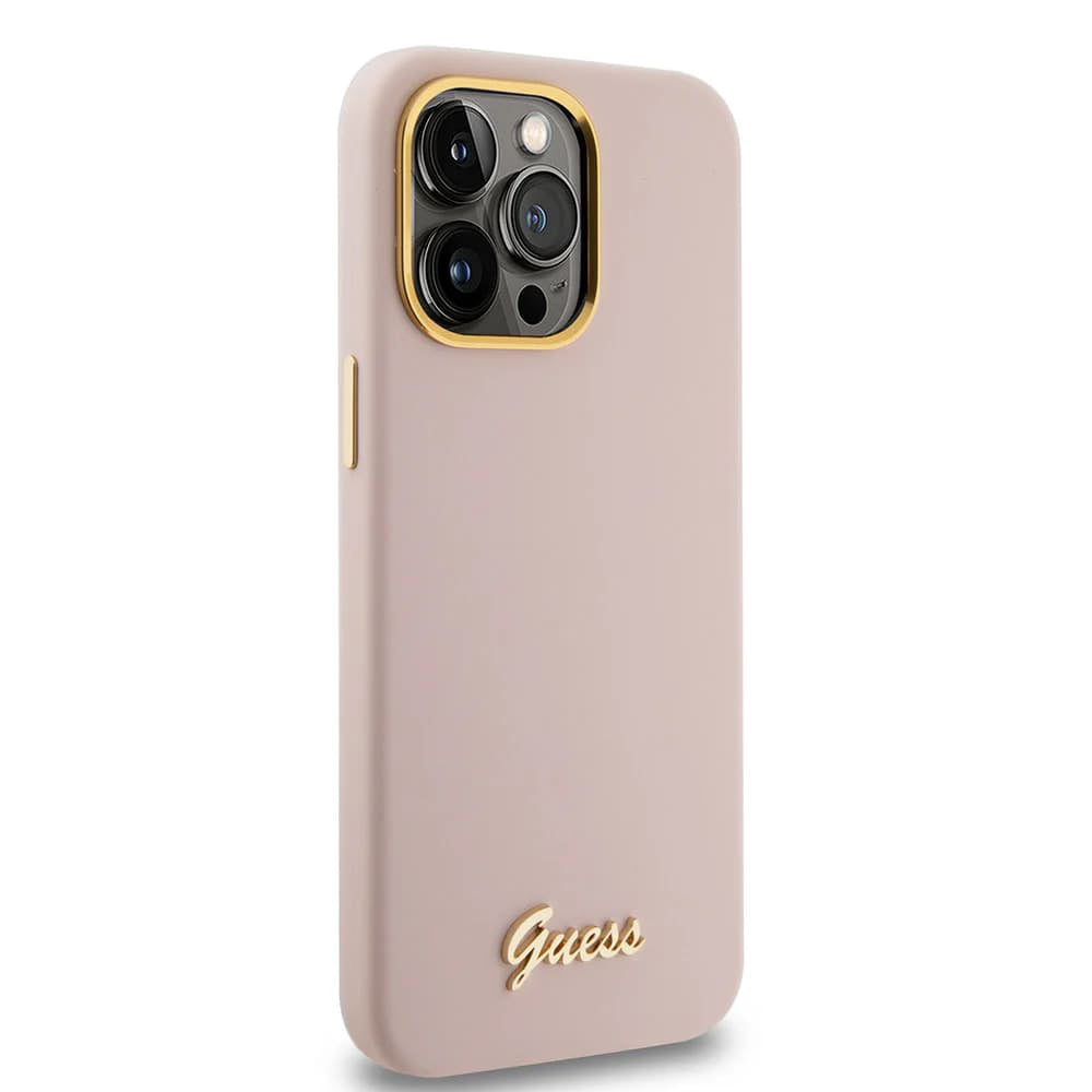 Capa para Apple iPhone 15 Pro Max, Guess, Script Metal Logo & Frame, Rosa Claro