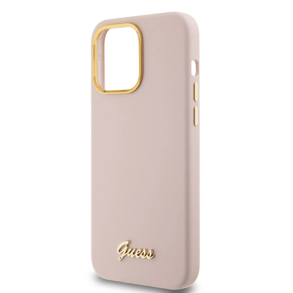 Capa para Apple iPhone 15 Pro Max, Guess, Script Metal Logo & Frame, Rosa Claro