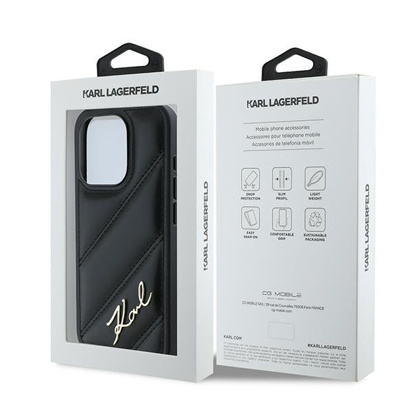 Case for Apple iPhone 15 Pro Max, Karl Lagerfeld, Diagonal Quilted Script, Black