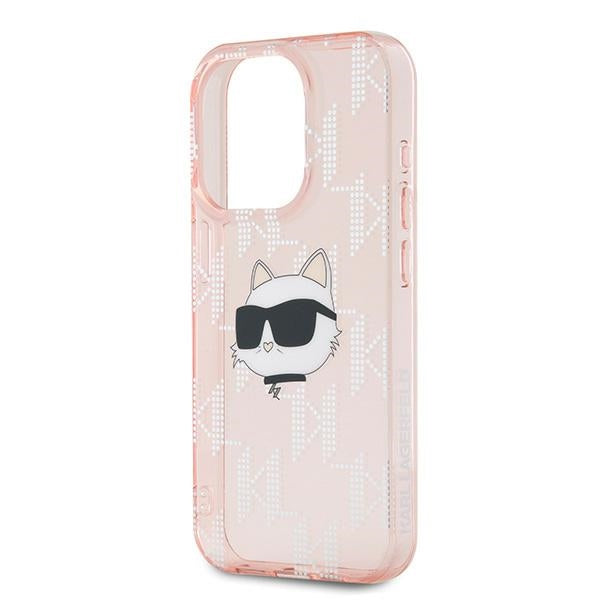 Capa para Apple iPhone 15 Pro Max, Karl Lagerfeld, IML Luxury Monogram Choupette's Head, Rosa