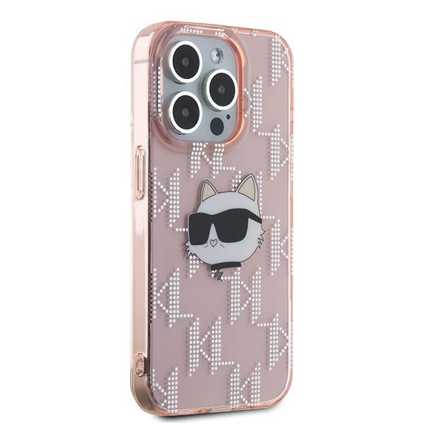 Capa para Apple iPhone 15 Pro Max, Karl Lagerfeld, IML Luxury Monogram Choupette's Head, Rosa