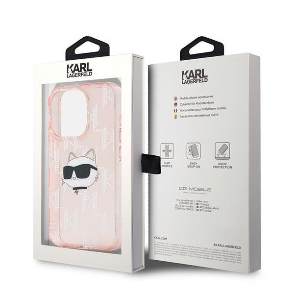 Capa para Apple iPhone 15 Pro Max, Karl Lagerfeld, IML Luxury Monogram Choupette's Head, Rosa