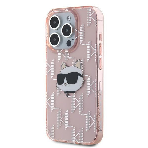 Capa para Apple iPhone 15 Pro Max, Karl Lagerfeld, IML Luxury Monogram Choupette's Head, Rosa