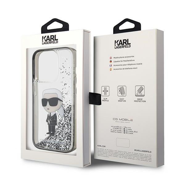 Capa para Apple iPhone 15 Pro Max, Karl Lagerfeld, Liquid Glitter Ikonik Karl, Transparente
