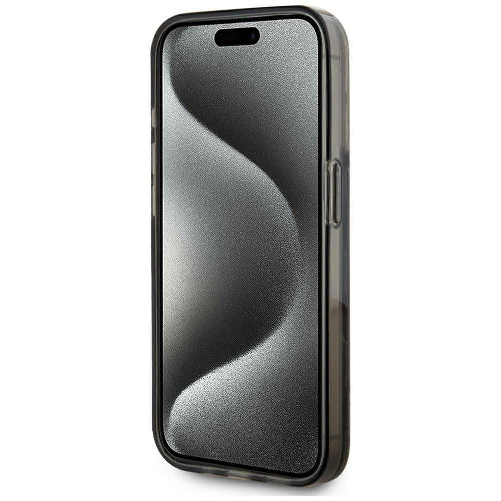 Capa para Apple iPhone 15 Pro Max, Karl Lagerfeld, Monograma de Glitter Líquido, Preta