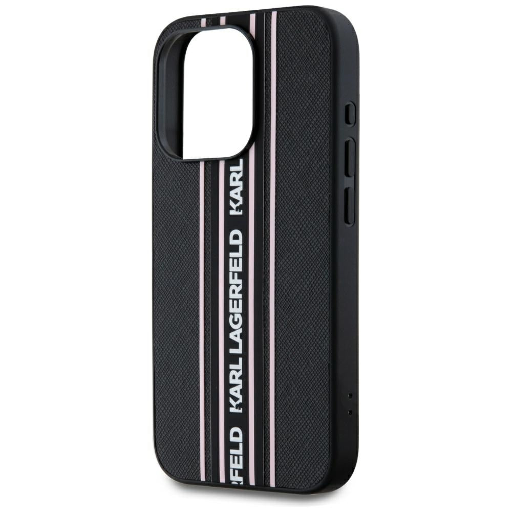 Case for Apple iPhone 15 Pro Max, Karl Lagerfeld, Saffiano Athleisure Stripes with Strap, Pink