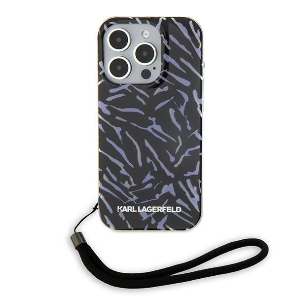 Capa para Apple iPhone 15 Pro Max, Karl Lagerfeld, Zebra com Alça de Cordão, Roxo