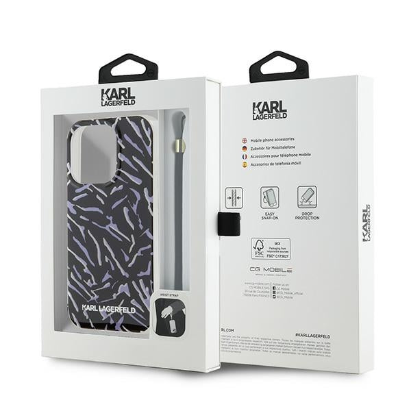 Capa para Apple iPhone 15 Pro Max, Karl Lagerfeld, Zebra com Alça de Cordão, Roxo