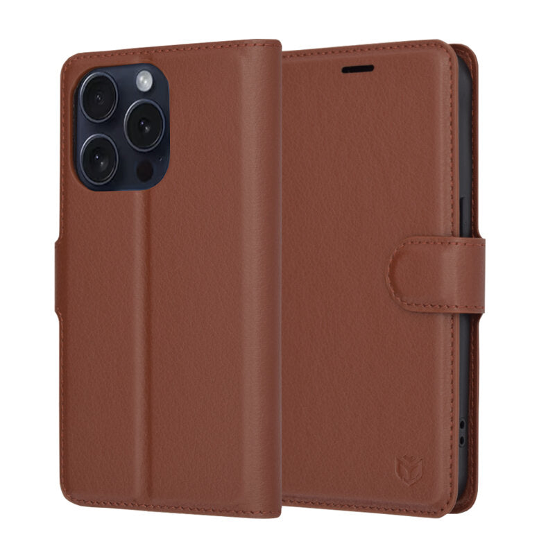 Capa para Apple iPhone 15 Pro, Techsuit, Leather Folio, Castanha