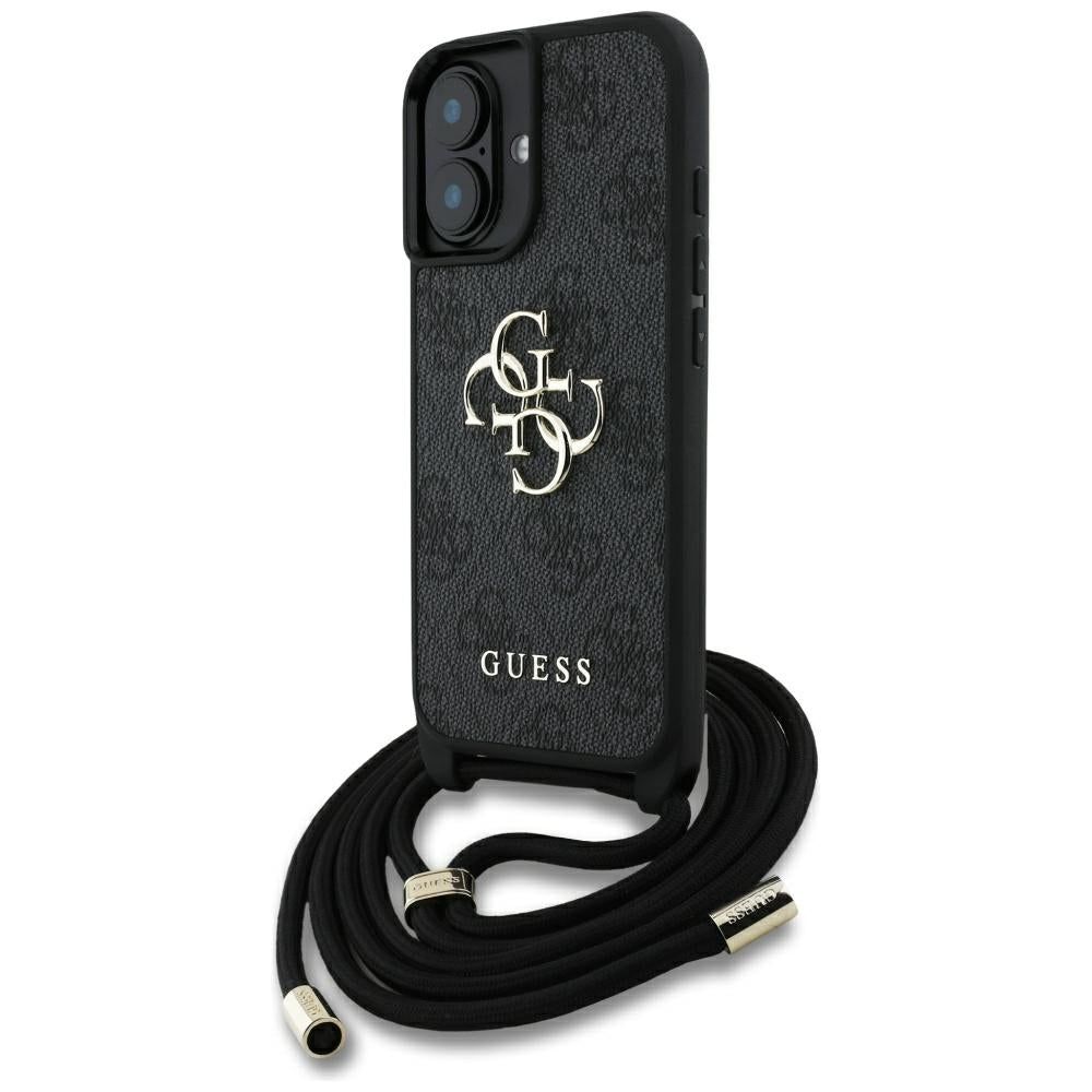 Capa para Apple iPhone 16, Guess, 4G CBDY Big Logo com Alça de Cordão, Preta