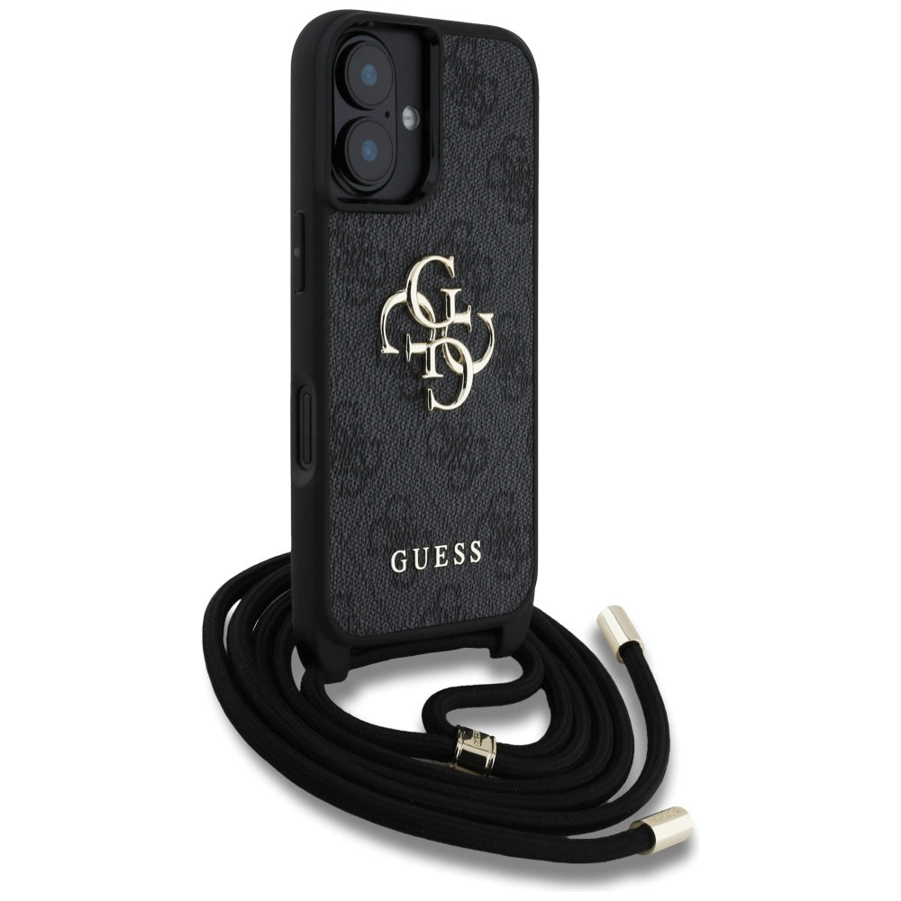 Capa para Apple iPhone 16, Guess, 4G CBDY Big Logo com Alça de Cordão, Preta