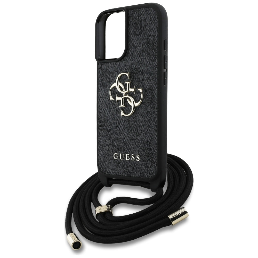 Capa para Apple iPhone 16, Guess, 4G CBDY Big Logo com Alça de Cordão, Preta