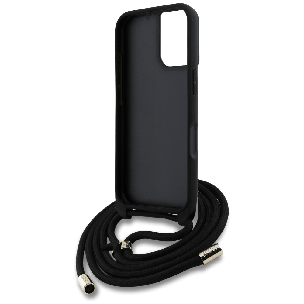 Capa para Apple iPhone 16, Guess, 4G CBDY Big Logo com Alça de Cordão, Preta
