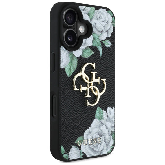 Capa para Apple iPhone 16, Guess, 4G Grained Roses Big Logo, Preta
