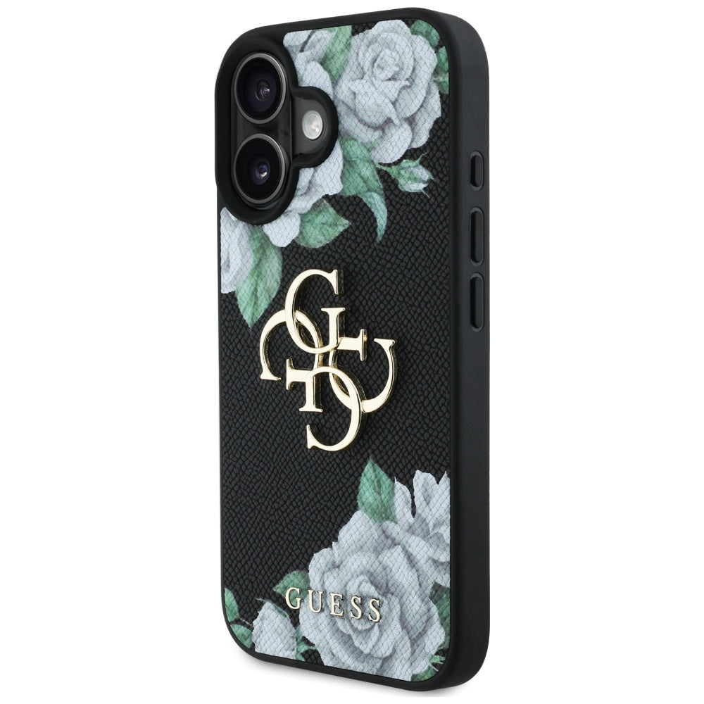 Capa para Apple iPhone 16, Guess, 4G Grained Roses Big Logo, Preta