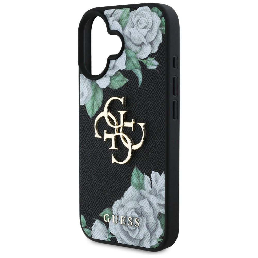 Capa para Apple iPhone 16, Guess, 4G Grained Roses Big Logo, Preta