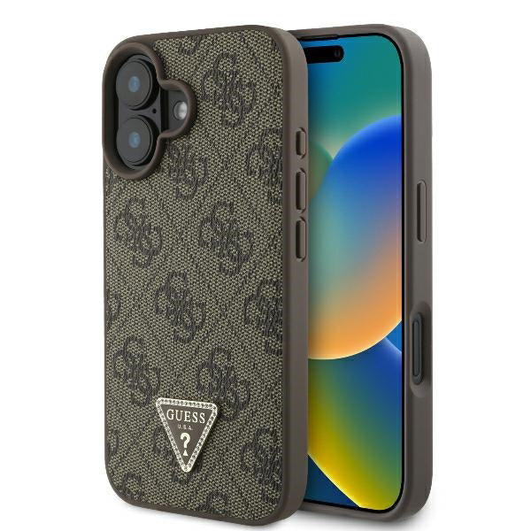 Capa para Apple iPhone 16, Guess, 4G Triangle Strass, Castanho