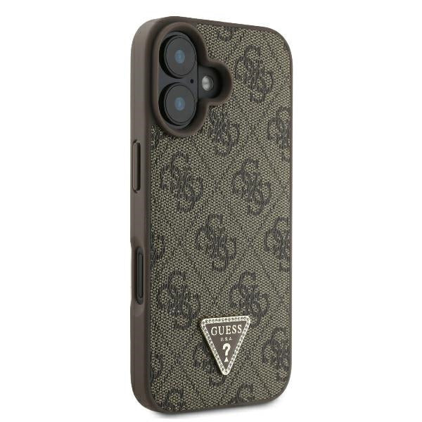 Capa para Apple iPhone 16, Guess, 4G Triangle Strass, Castanho