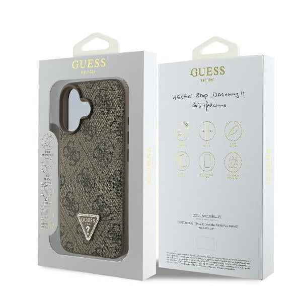 Capa para Apple iPhone 16, Guess, 4G Triangle Strass, Castanho