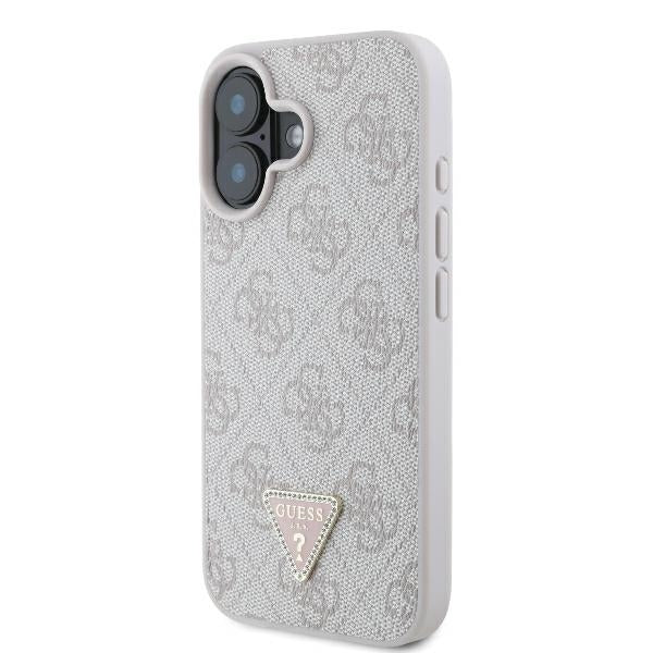 Capa para Apple iPhone 16, Guess, Crossbody 4G Triangle Strass, Rosa