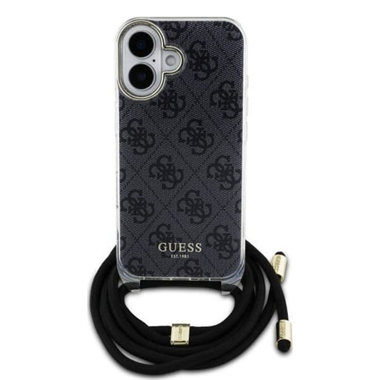 Capa para Apple iPhone 16, Guess, Crossbody Cord 4G Print, Preta