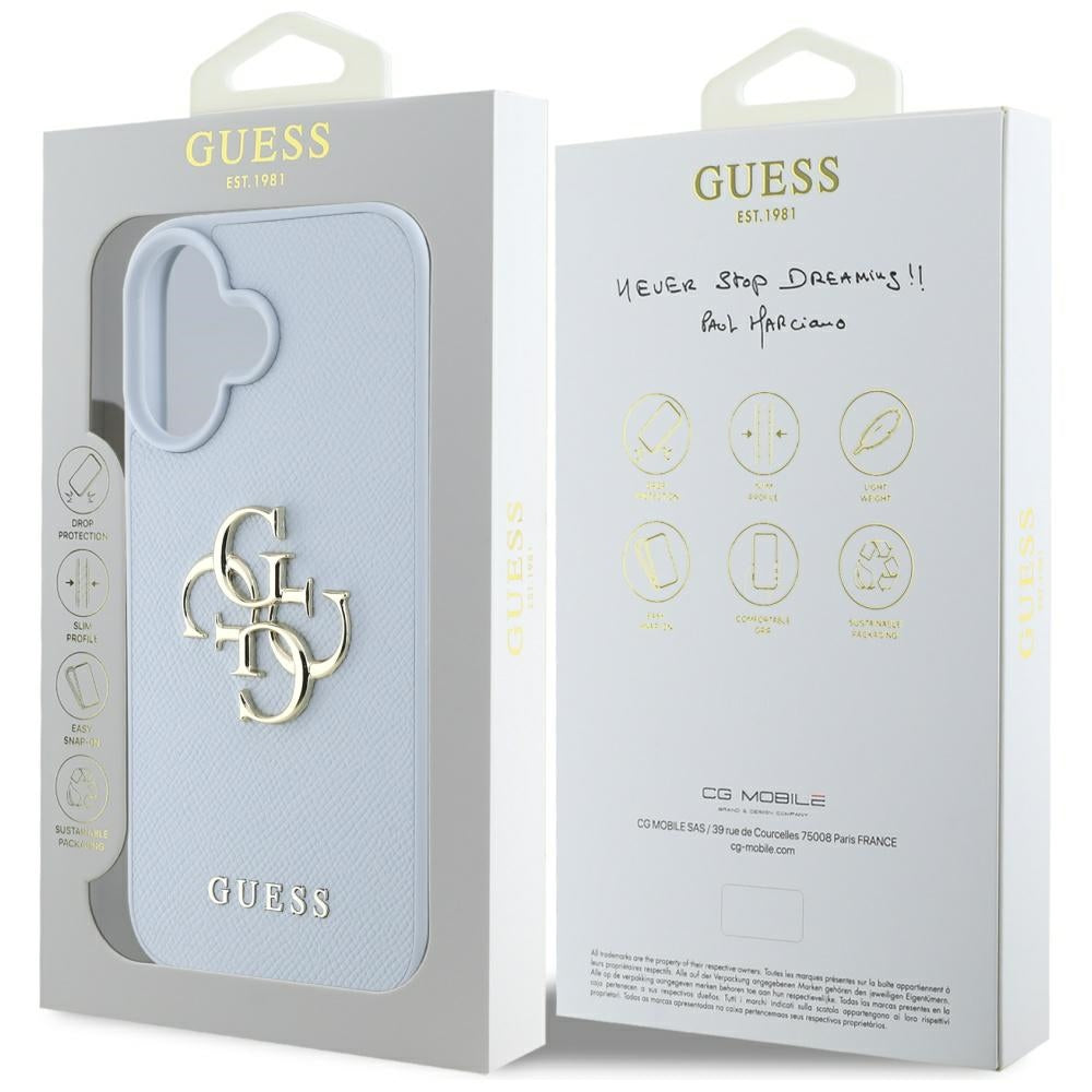 Capa para Apple iPhone 16, Guess, Grained Big 4G Logo Small Classic Logo, Azul