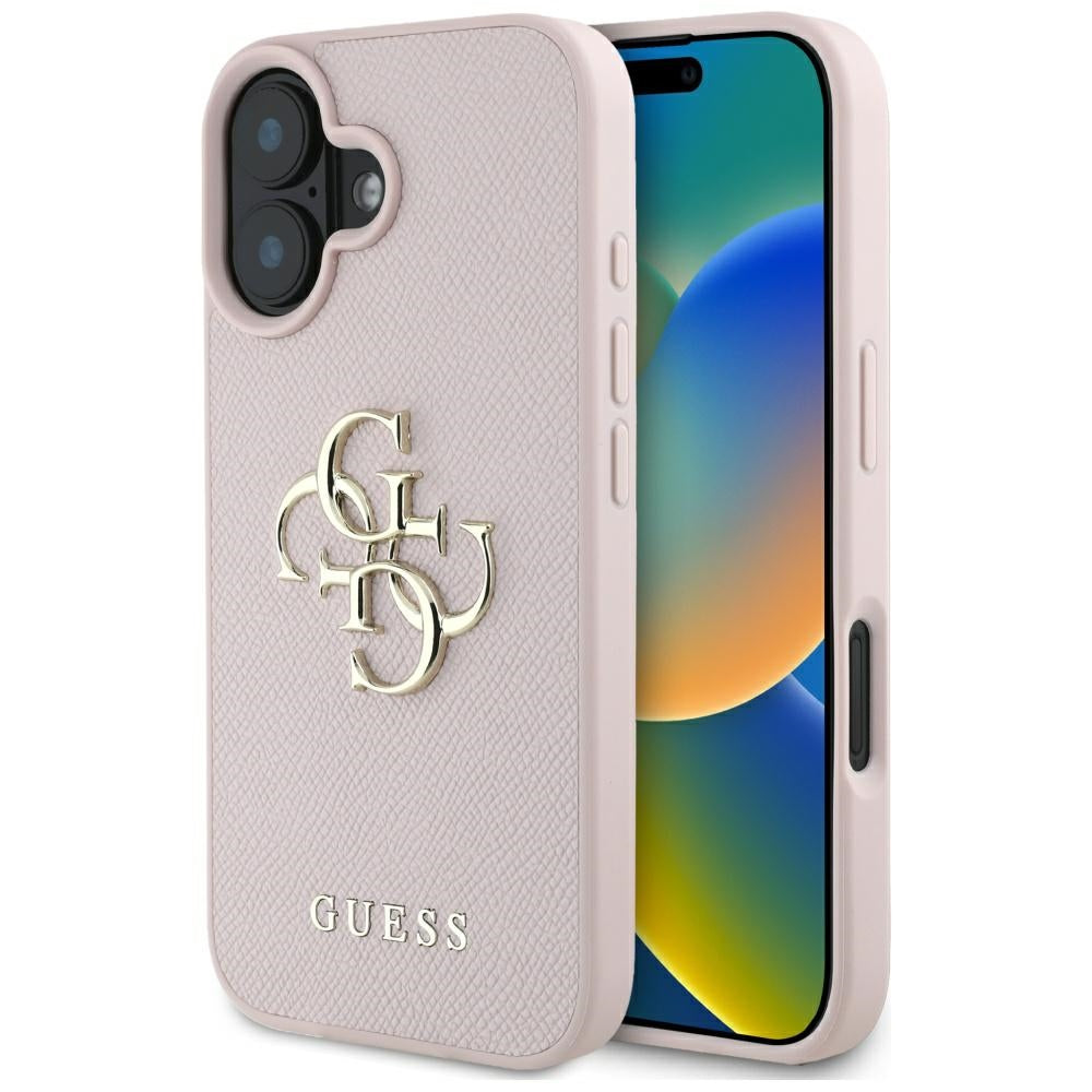 Capa para Apple iPhone 16, Guess, Grained Big 4G Logo Small Classic Logo, Rosa