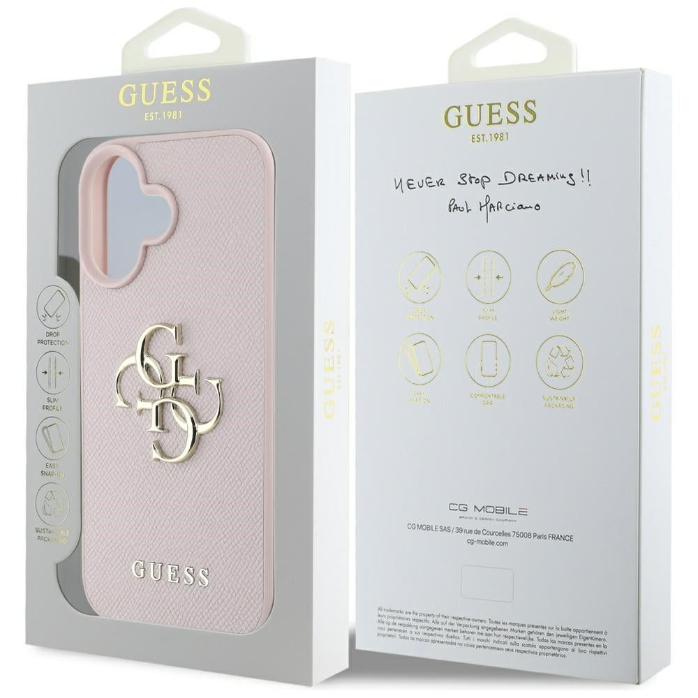 Capa para Apple iPhone 16, Guess, Grained Big 4G Logo Small Classic Logo, Rosa