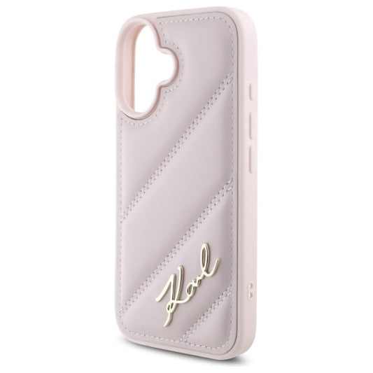 Capa para Apple iPhone 16, Karl Lagerfeld, Diagonal Quilted Script, Rosa