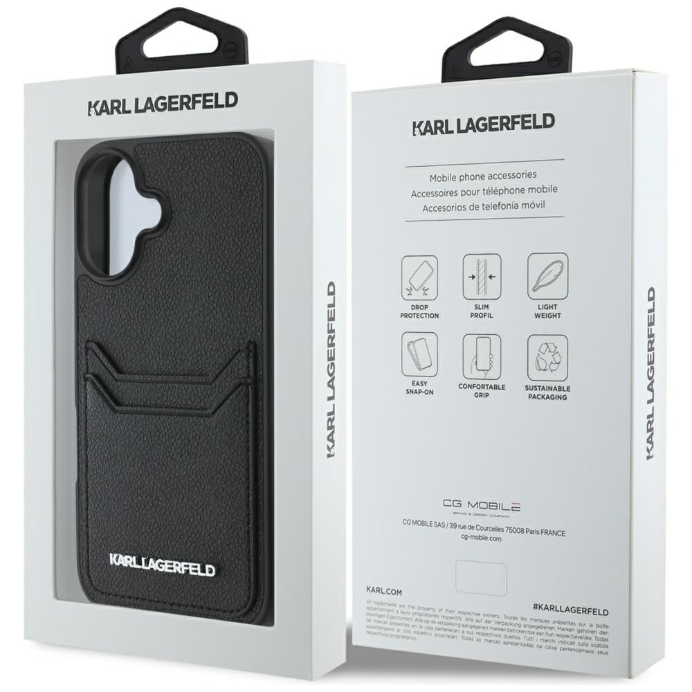 Capa para Apple iPhone 16, Karl Lagerfeld, Grained Cardslots, Preta