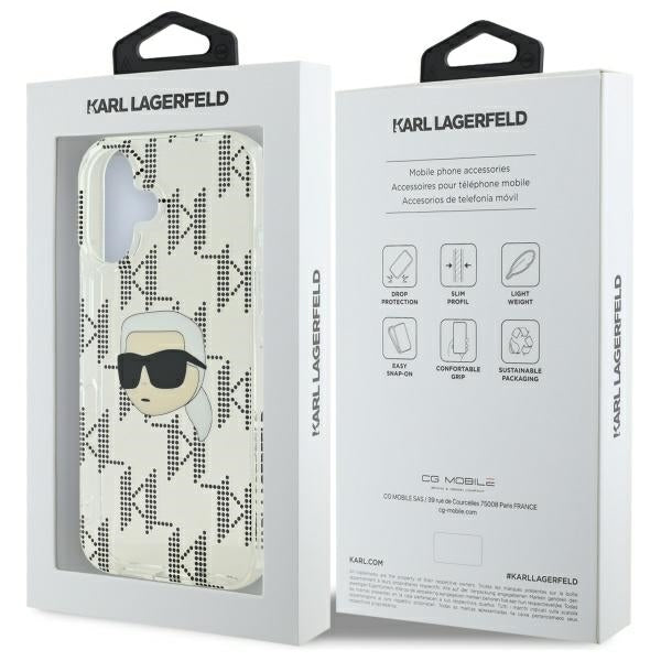 Capa para Apple iPhone 16, Karl Lagerfeld, IML Luxury Electroplated Karl's Head, Transparente