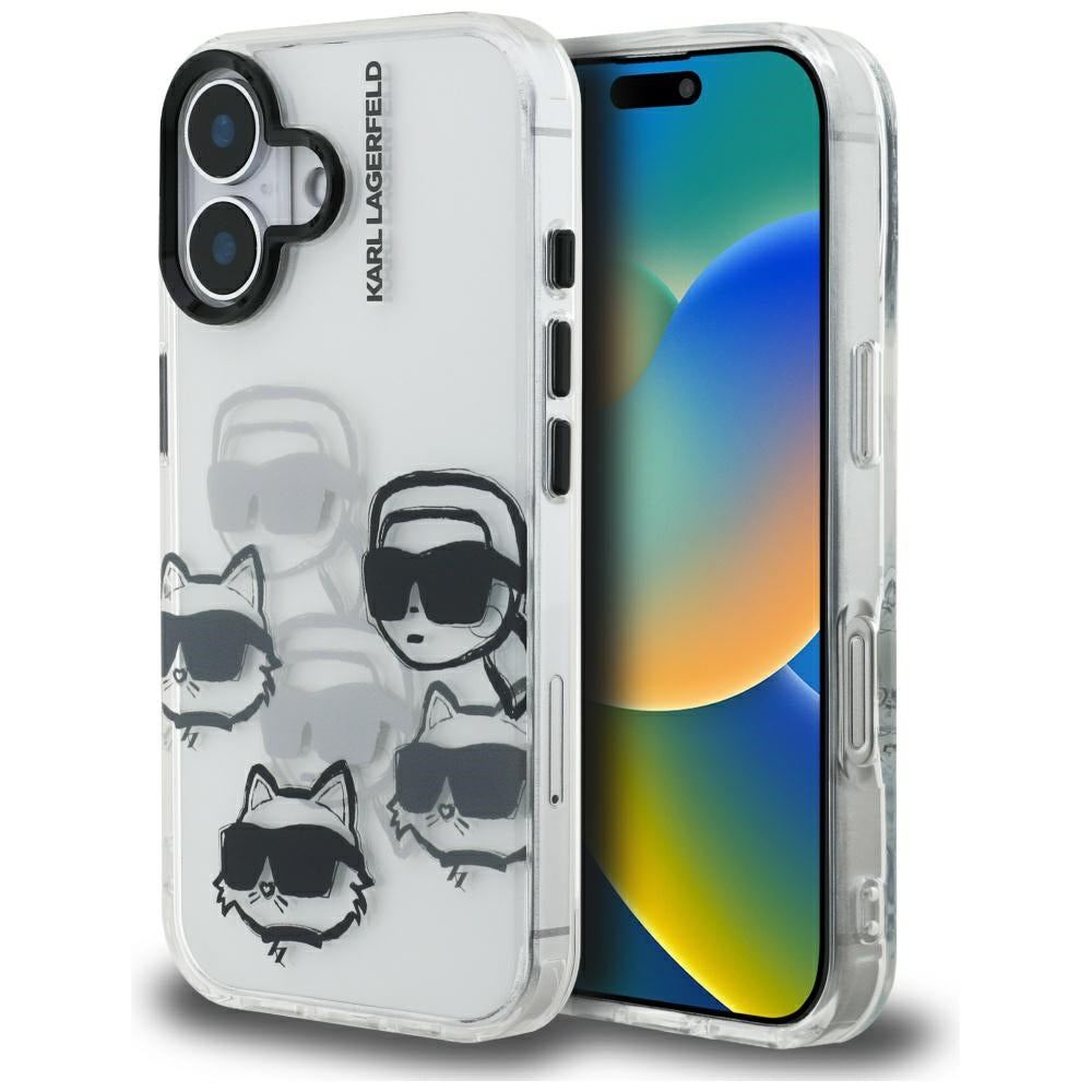 Case for Apple iPhone 16, Karl Lagerfeld, IML Luxury Multi Head Pattern, Transparent